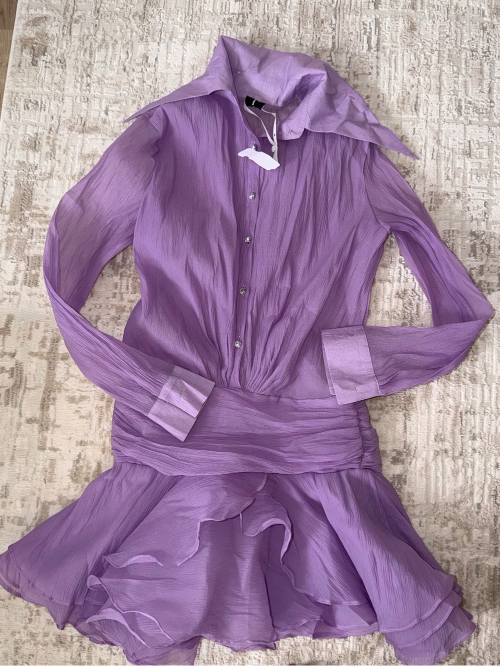 Lilac Long-Sleeve Ruffled Shirt Dress